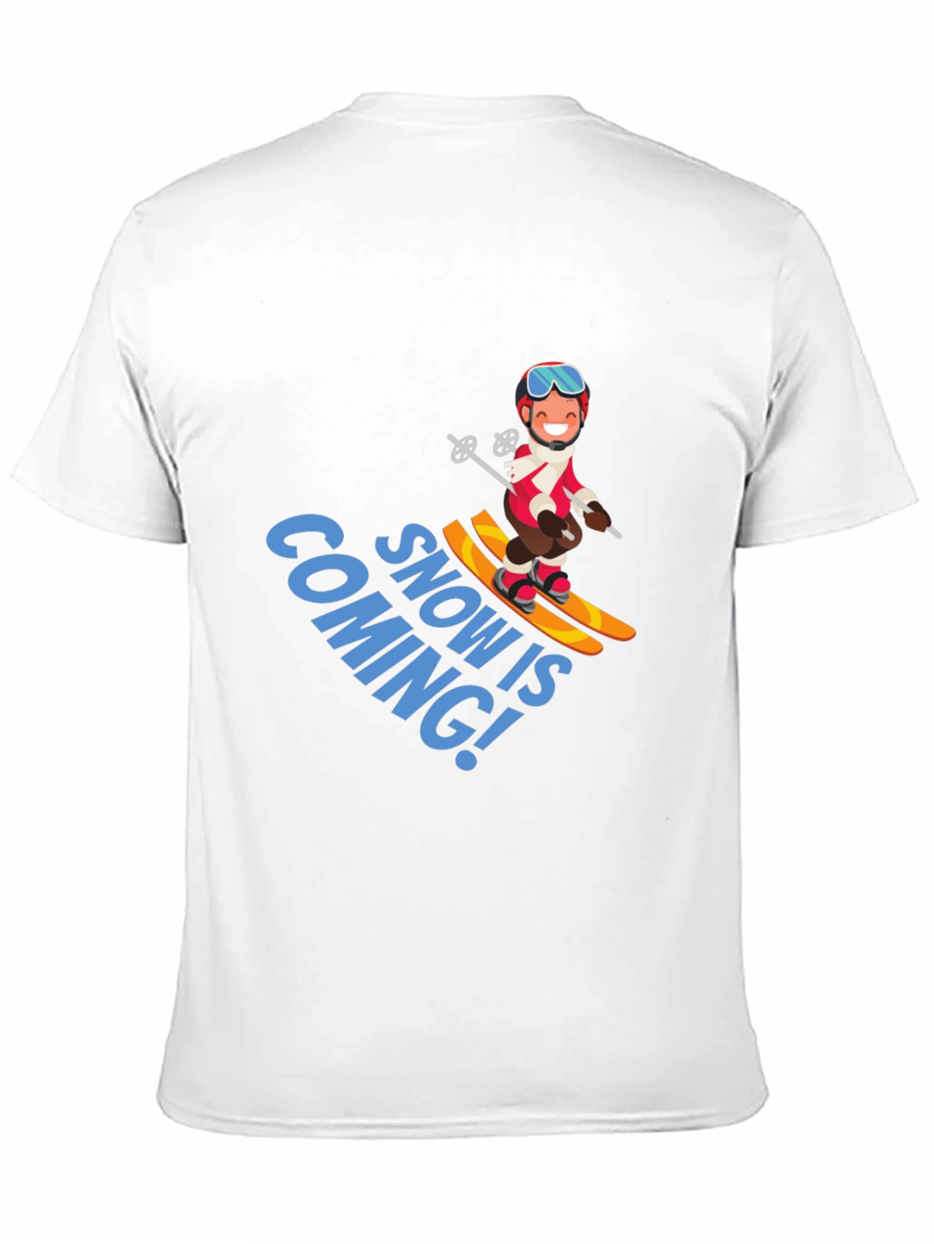 Snow is Coming! Cartoon Skier Graphic T-Shirt