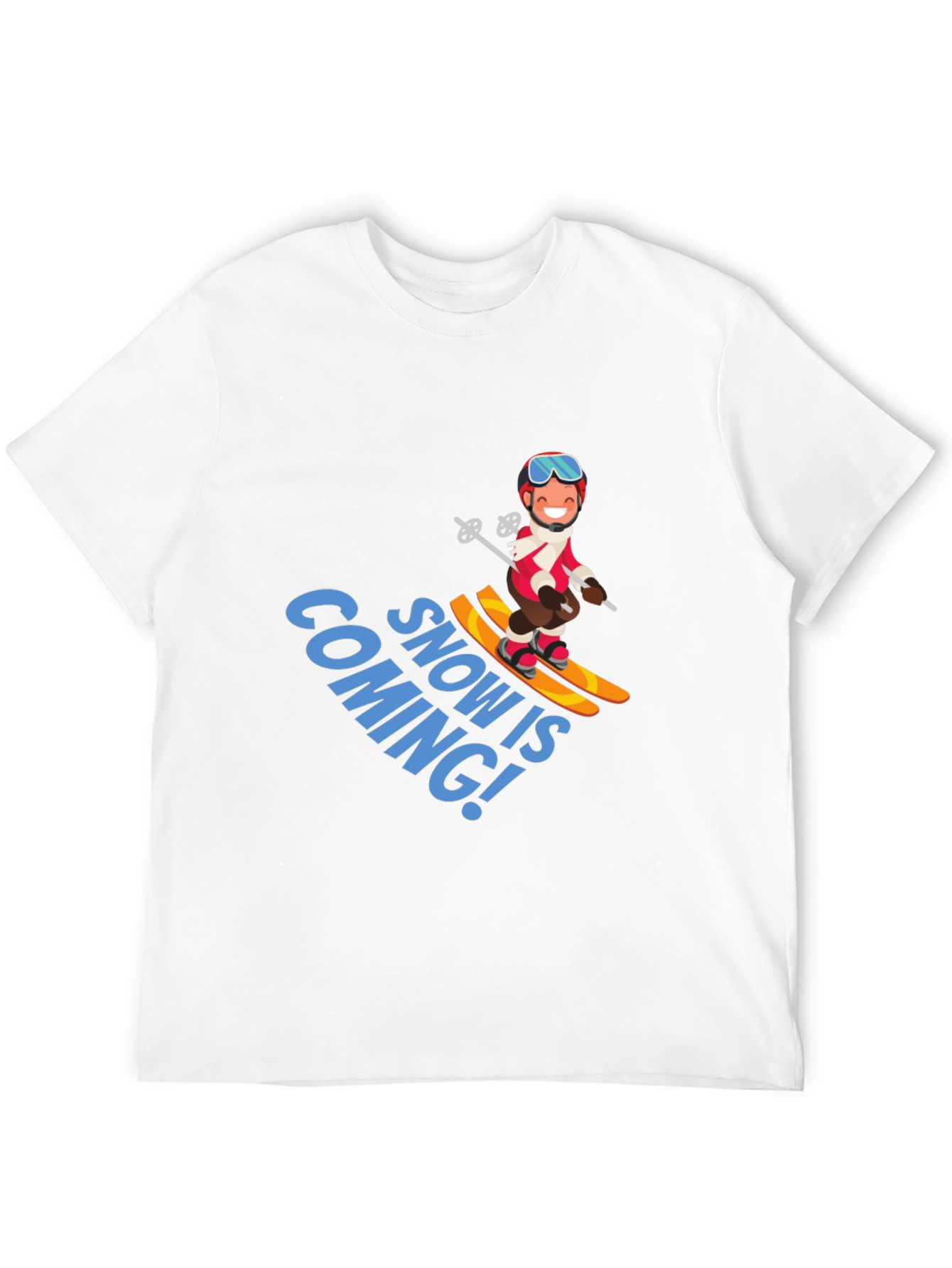 Snow is Coming! Cartoon Skier Graphic T-Shirt