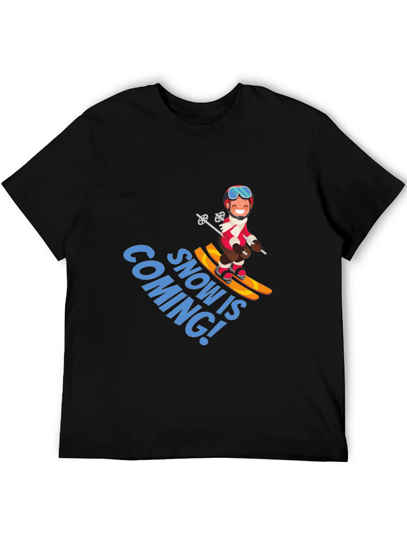 Snow is Coming! Cartoon Skier Graphic T-Shirt