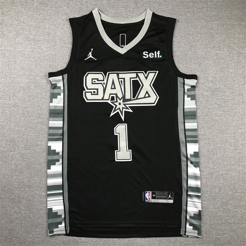 Men's San Antonio Spurs Victor Wembanyama #1 Black 2022/23 Swingman Jerseys - Statement Edition
