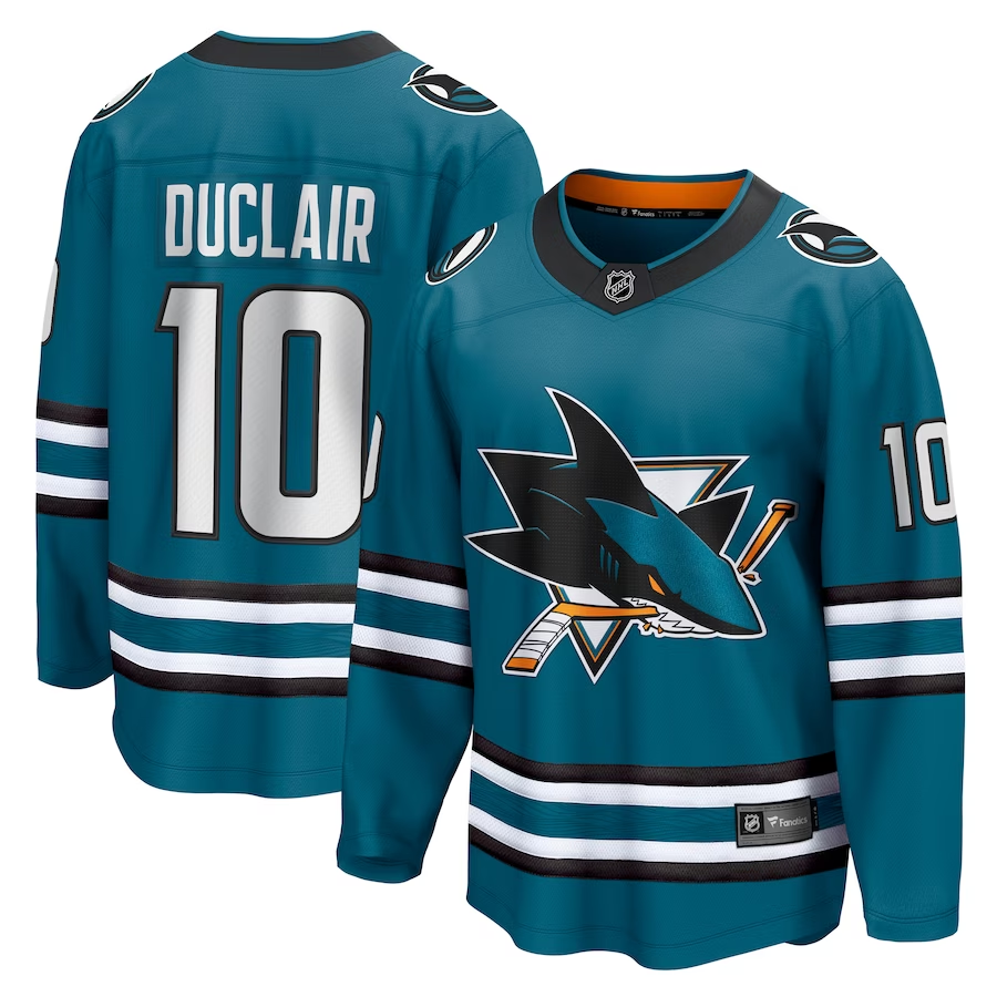 Men's San Jose Sharks Anthony Duclair #10 Teal Home Breakaway Jerseys