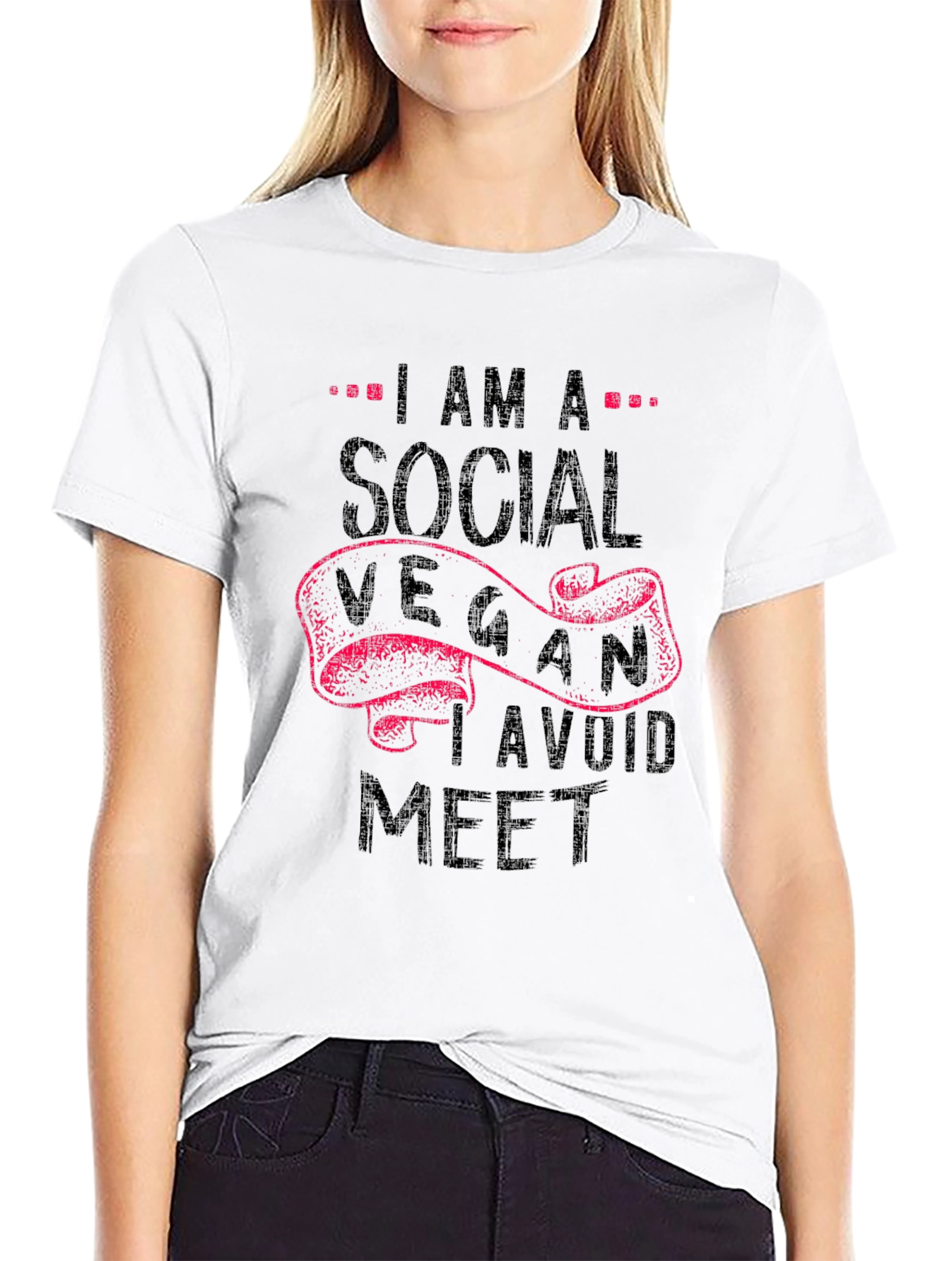 Social Vegan Slogan T-Shirt - Avoid Meet Funny Tee