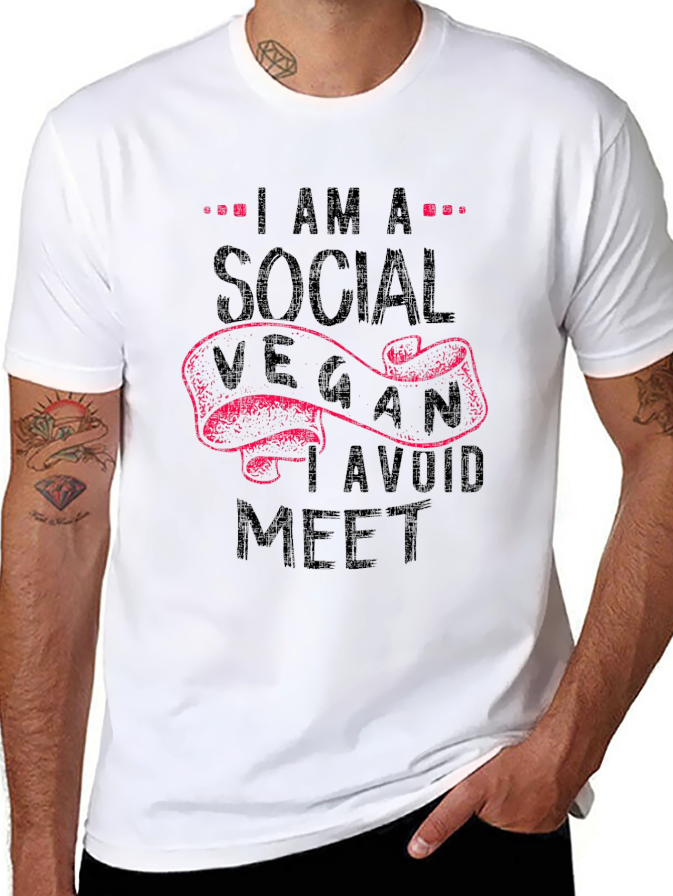 Social Vegan Slogan T-Shirt - Avoid Meet Funny Tee