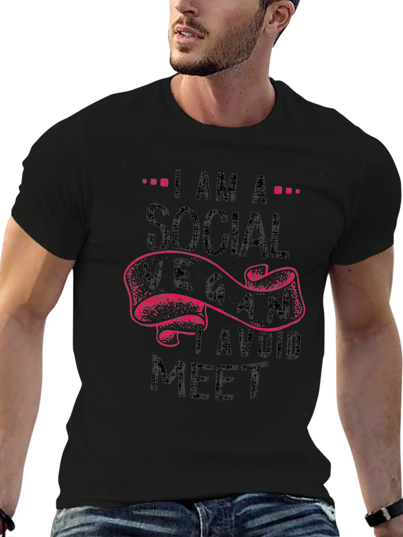 Social Vegan Slogan T-Shirt - Avoid Meet Funny Tee