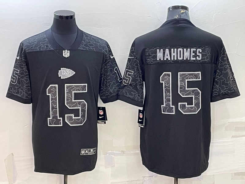 Men's Kansas City Chiefs Patrick Mahomes #15 Black RFLCTV Limited Jerseys