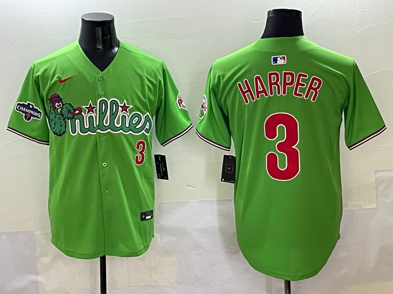 Men's Philadelphia Phillies Bryce Harper #3 Green Player Game Jerseys
