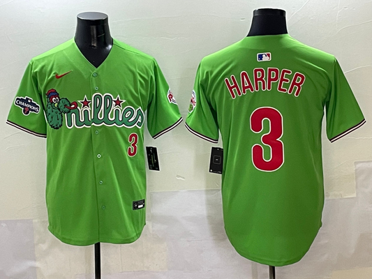 Men's Philadelphia Phillies Bryce Harper #3 Green Player Game Jerseys