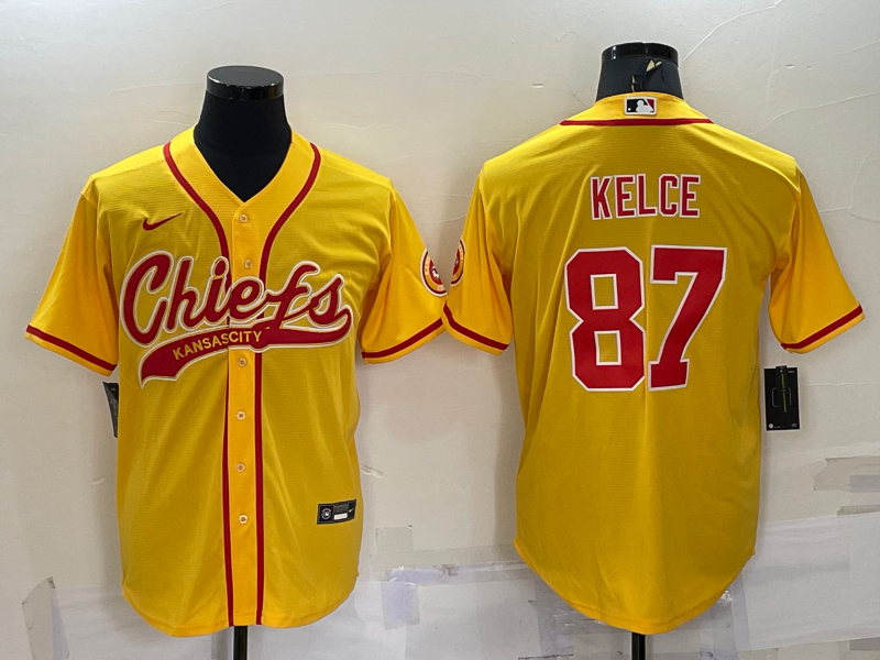 Men's Kansas City Chiefs Travis Kelce #87 Gold Game Jerseys Joint Edition