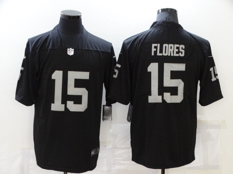 Men's Las Vegas Raiders Tom Flores #15 Black Game Jerseys