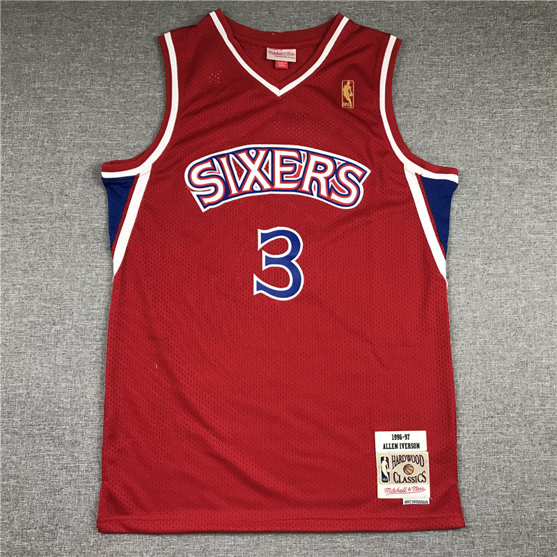 Men's Philadelphia 76ers Allen Iverson Red Hardwood Classics Authentic Jerseys