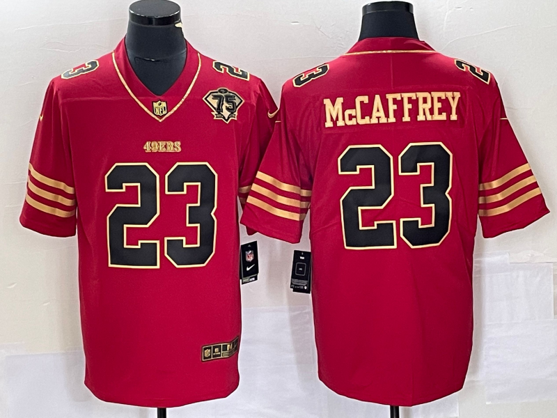 Men's San Francisco 49ers Christian McCaffrey #23 Red 75th Anniversary Game Jerseys