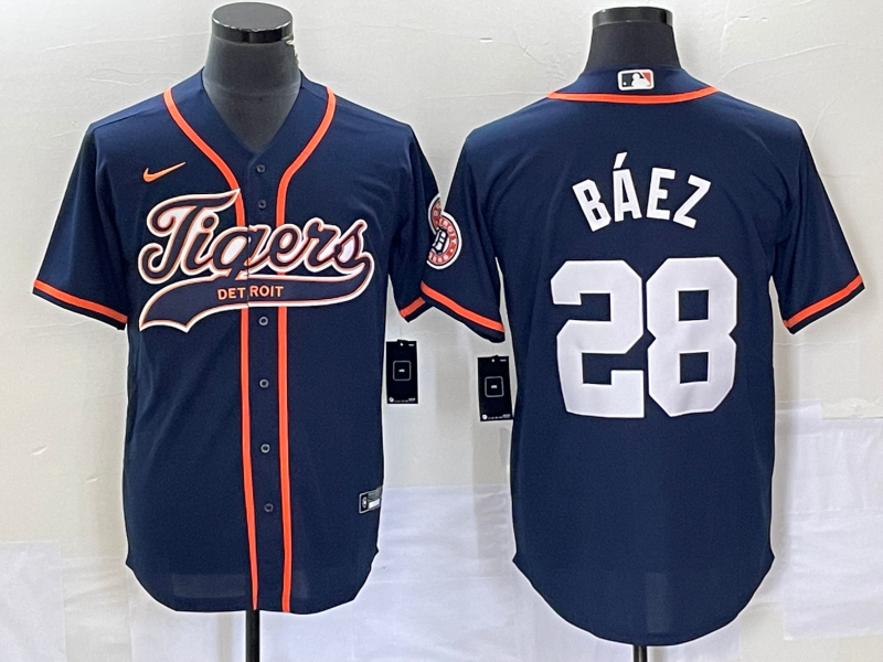 Men's Detroit Tigers Javier Baez #28 Navy Replica Player Jerseys Joint Edition