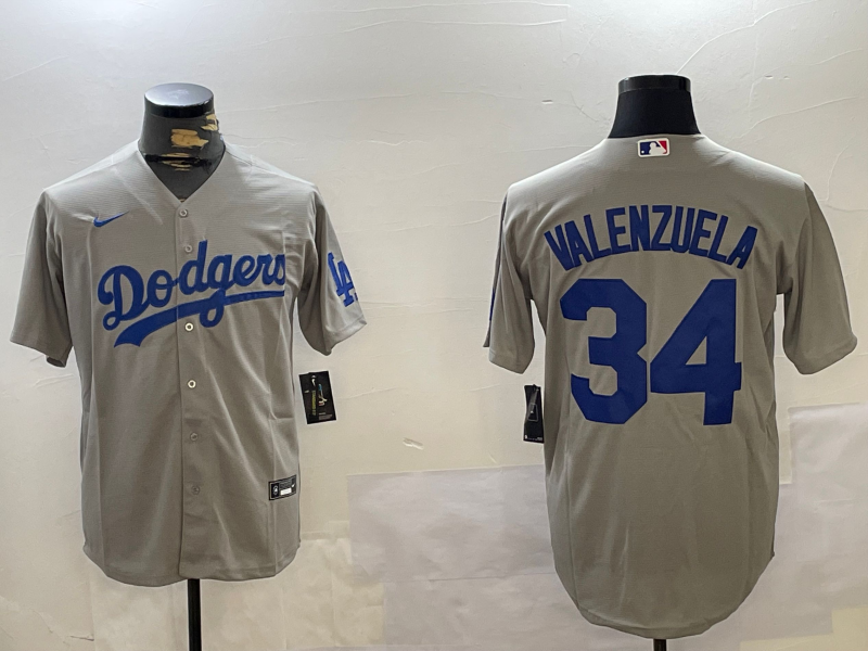 Men's Los Angeles Dodgers Fernando Valenzuela #34 Gray Game Jerseys