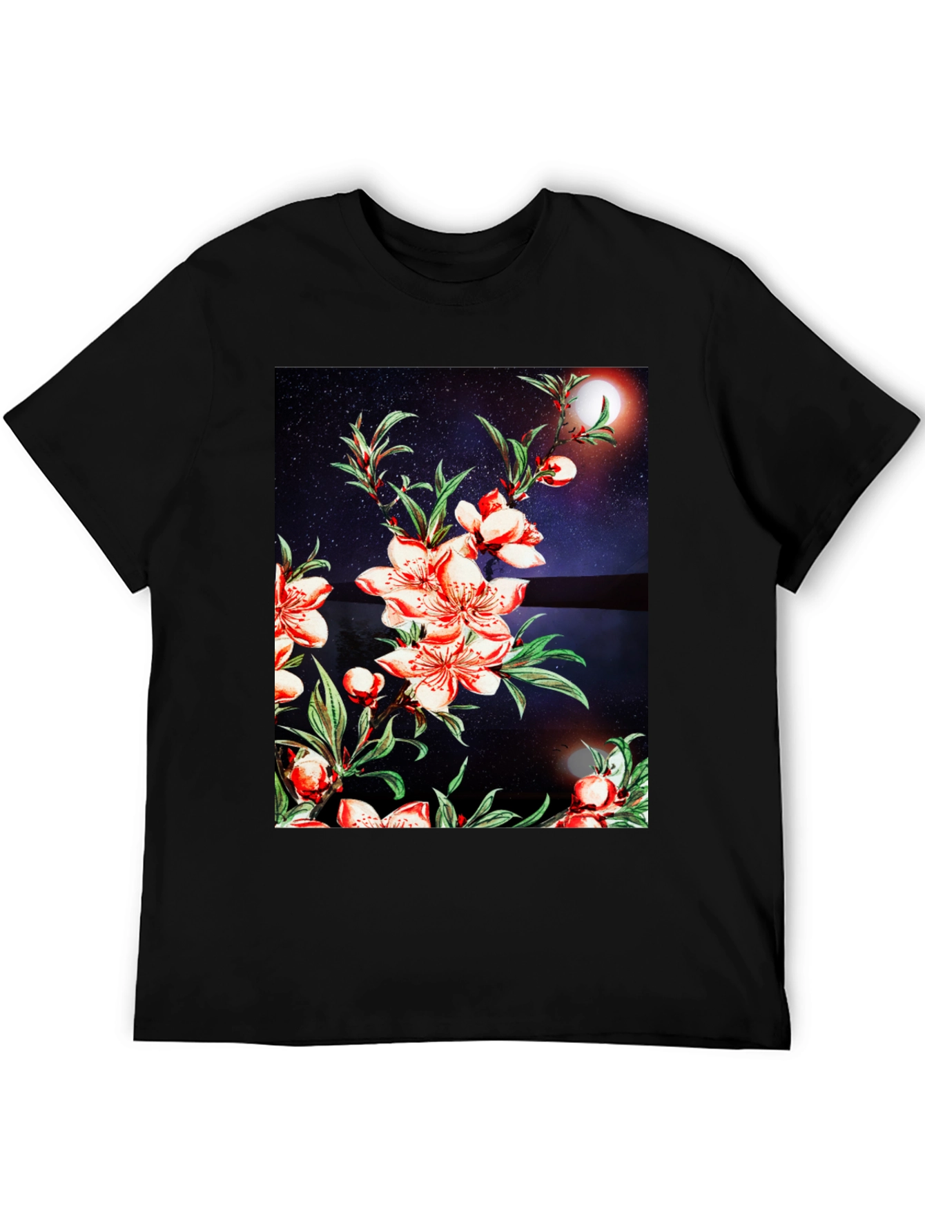 Floral Print T-Shirt - Black Casual Tee