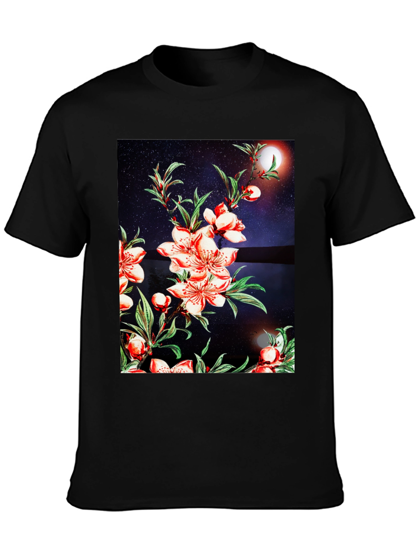Floral Print T-Shirt - Black Casual Tee