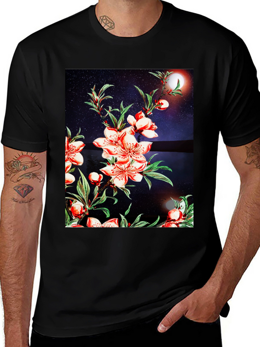 Floral Print T-Shirt - Black Casual Tee
