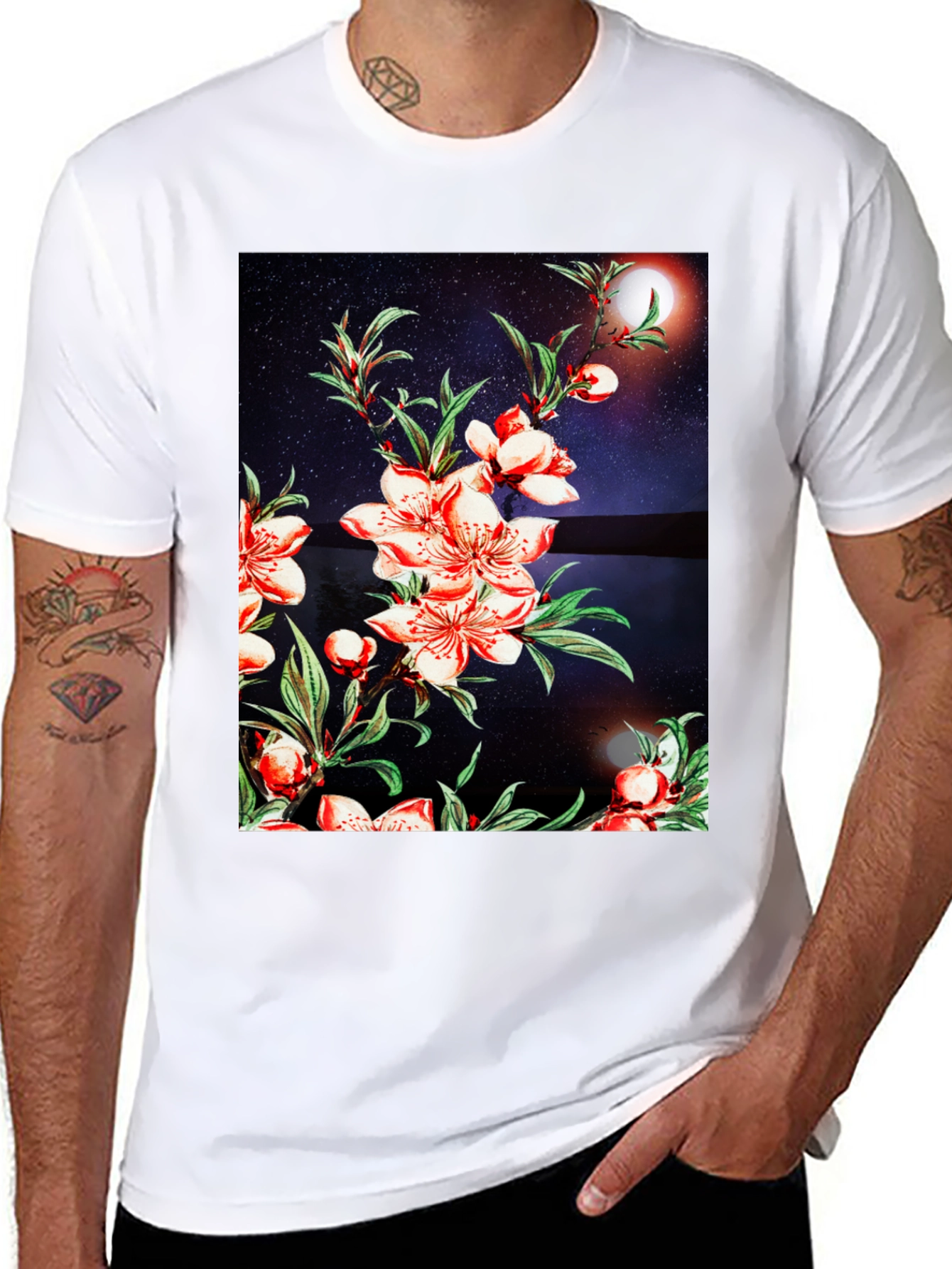 Floral Print T-Shirt - Black Casual Tee