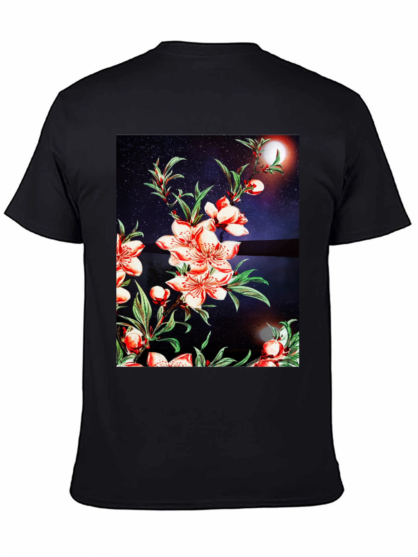 Floral Print T-Shirt - Black Casual Tee