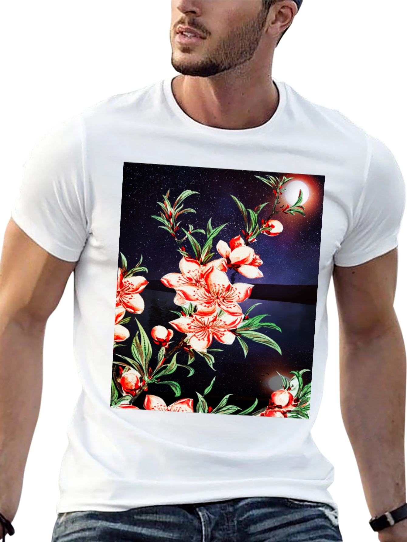 Floral Print T-Shirt - Black Casual Tee