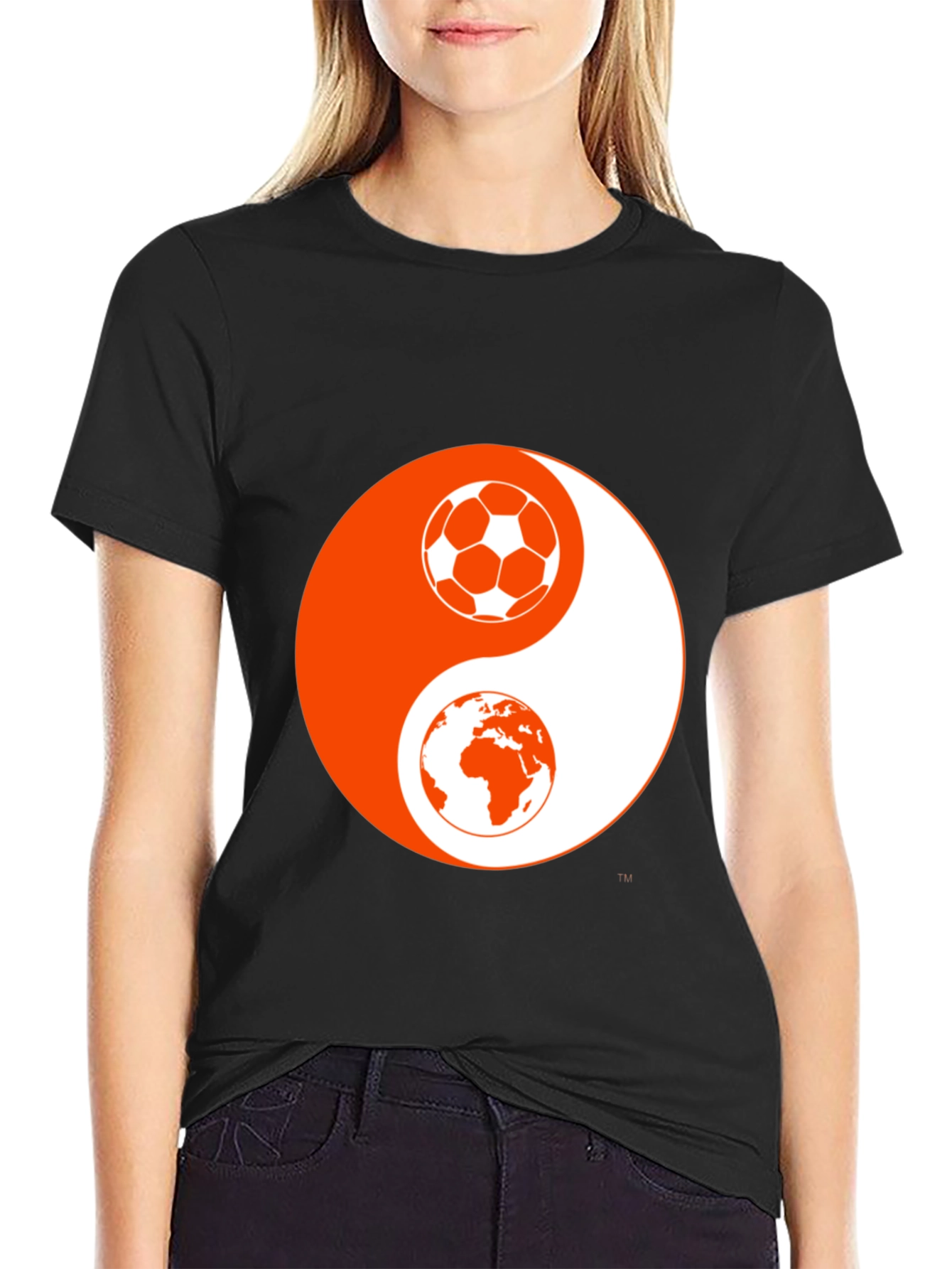 Yin Yang Soccer & Earth Black Graphic Tee