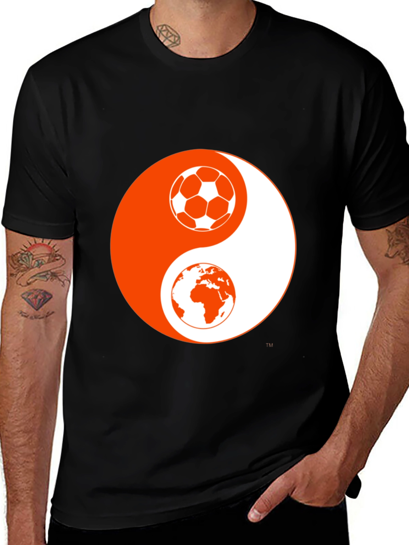 Yin Yang Soccer & Earth Black Graphic Tee