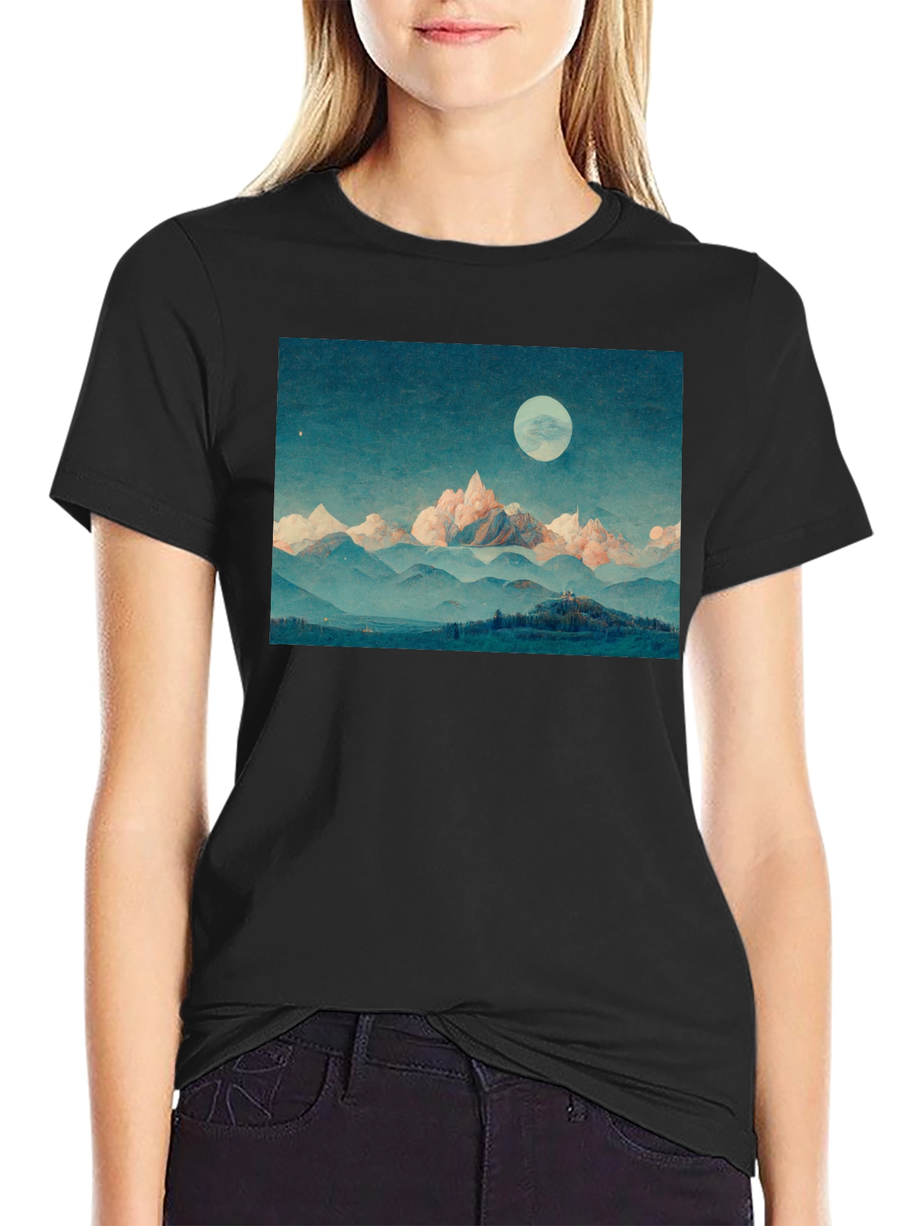 Mountain Moonscape Graphic Tee - Unisex Black T-Shirt