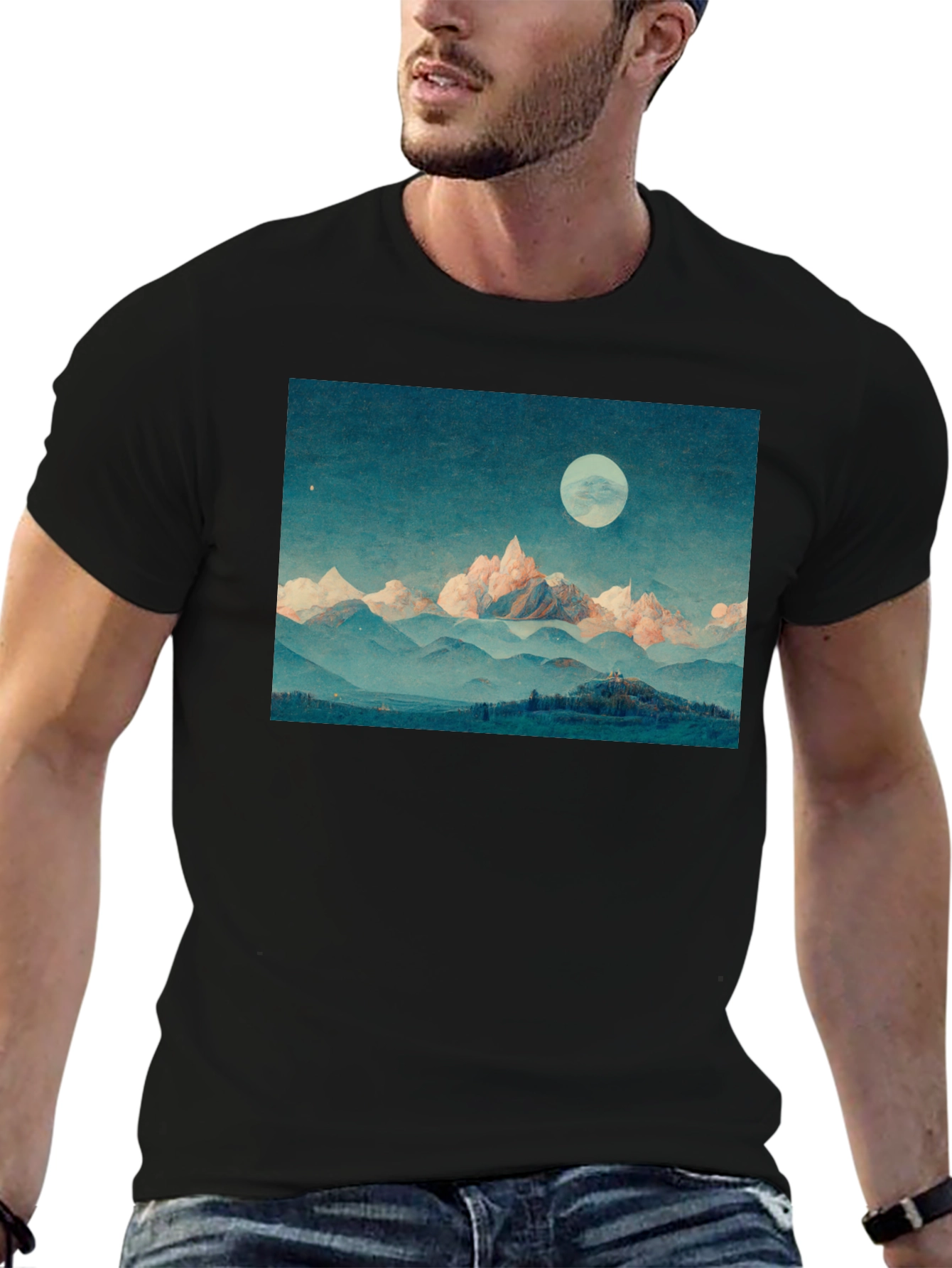 Mountain Moonscape Graphic Tee - Unisex Black T-Shirt