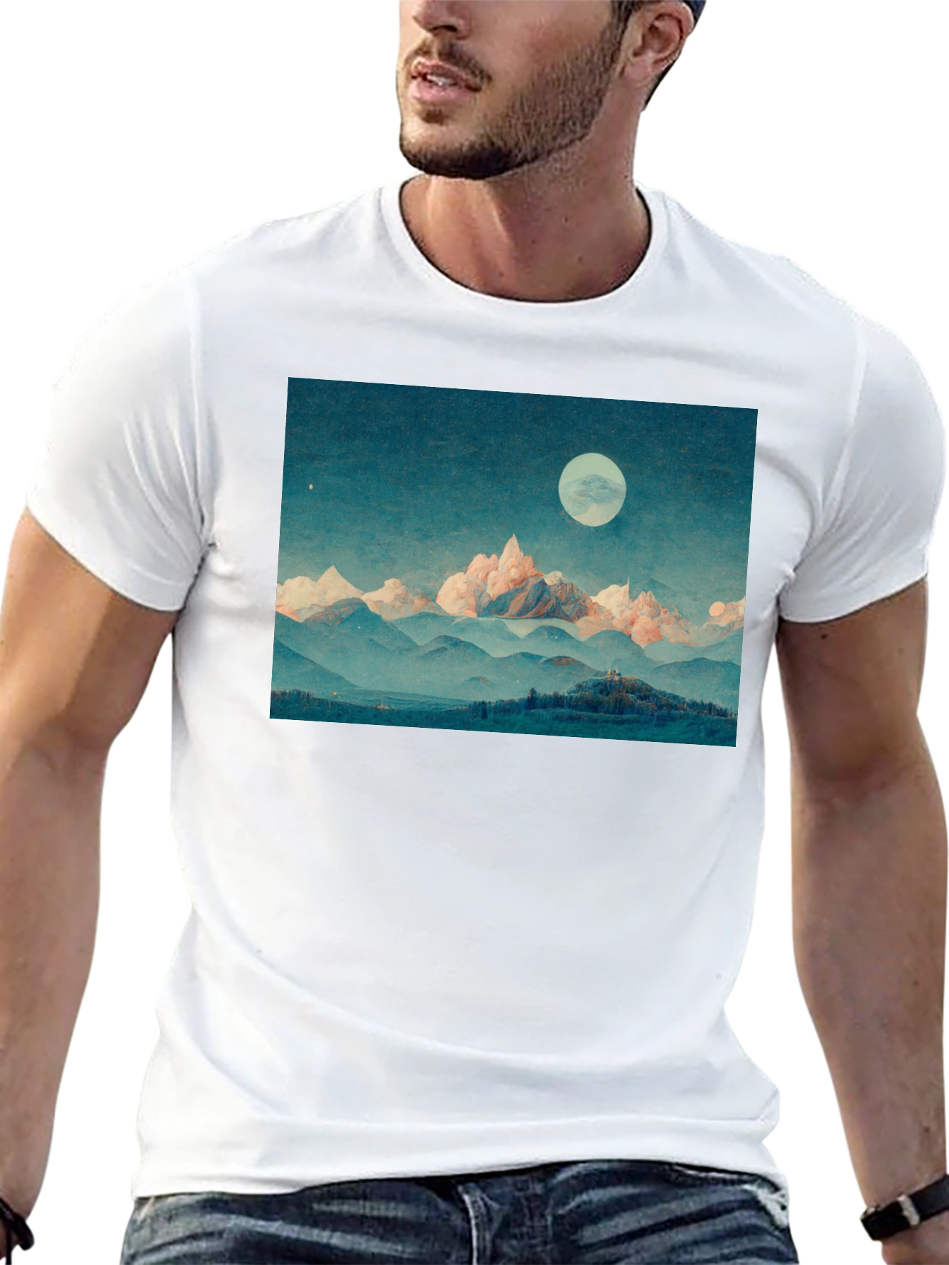 Mountain Moonscape Graphic Tee - Unisex Black T-Shirt