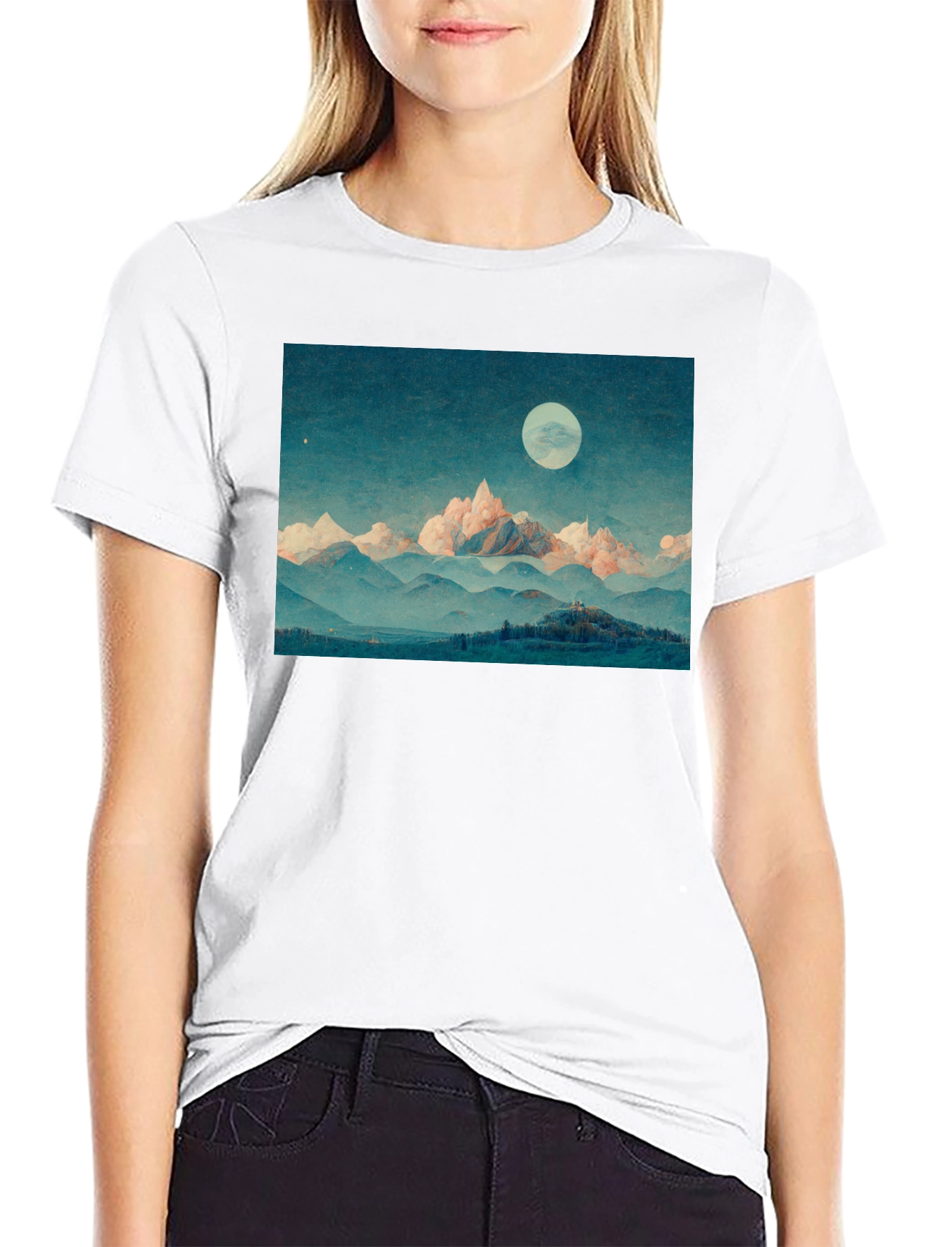 Mountain Moonscape Graphic Tee - Unisex Black T-Shirt