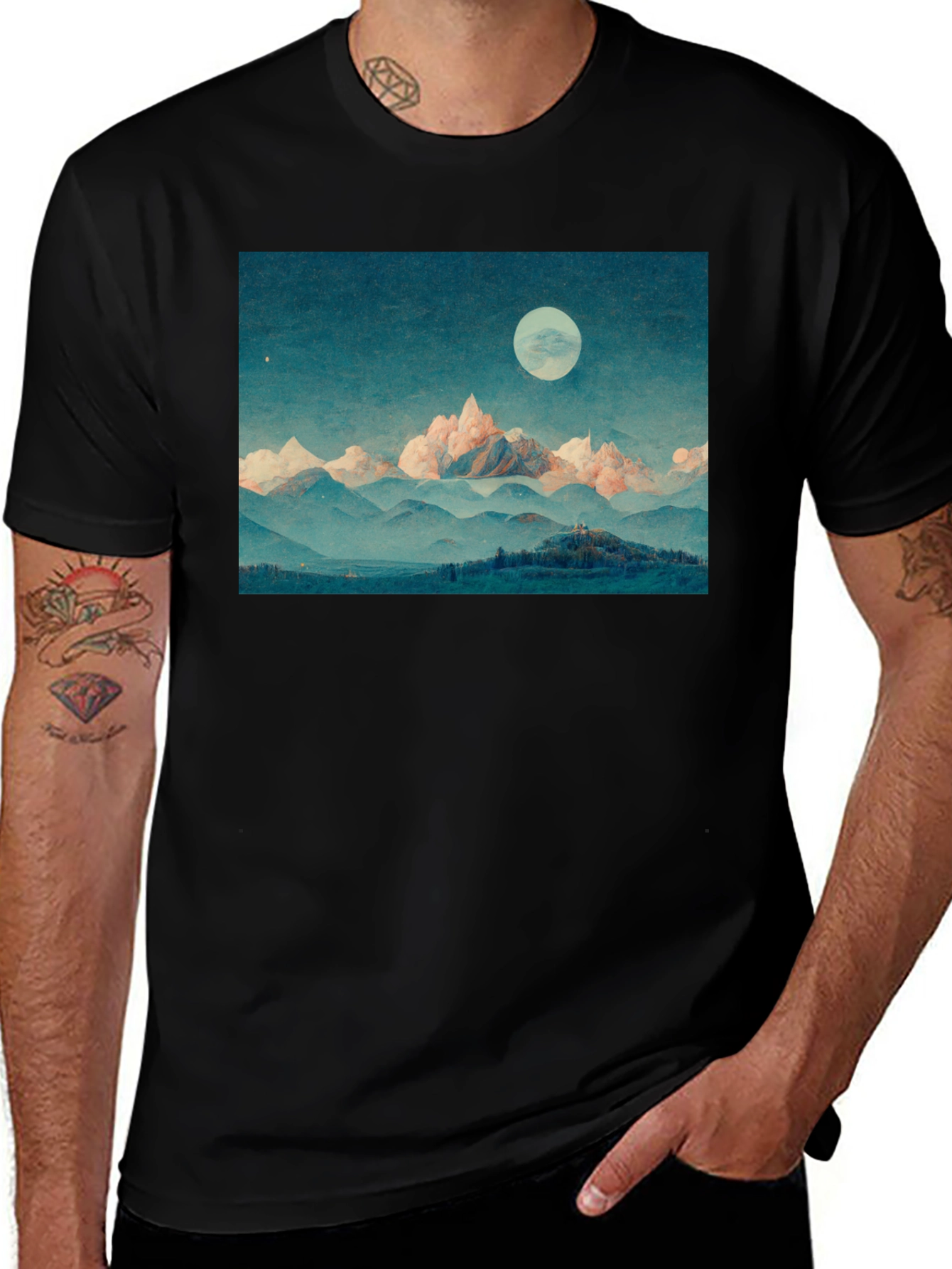 Mountain Moonscape Graphic Tee - Unisex Black T-Shirt