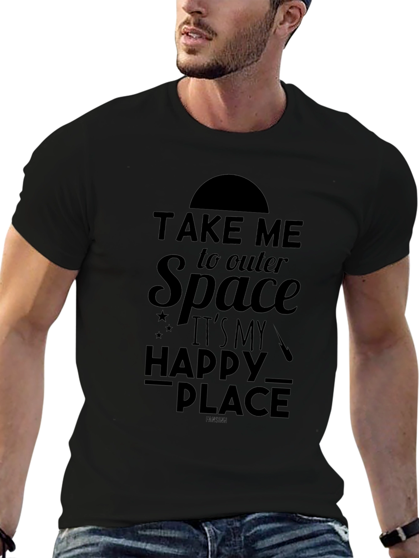 Outer Space Happy Place Black T-Shirt