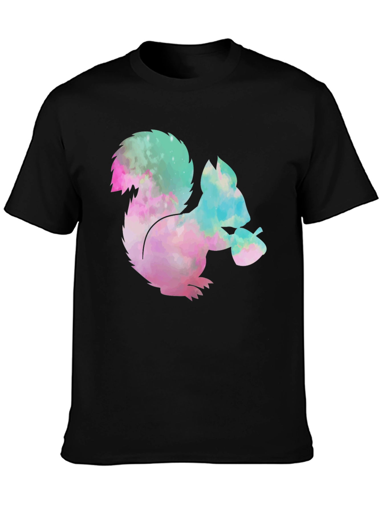 Squirrel Tie-Dye Graphic T-Shirt - Black Cotton Tee