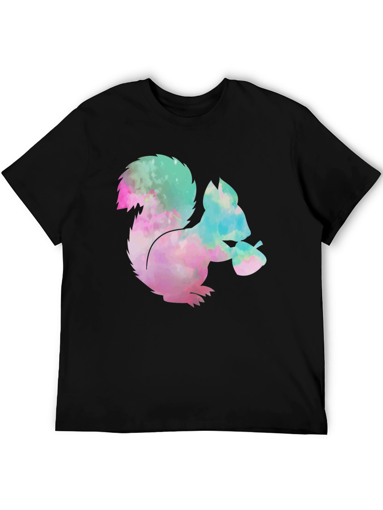 Squirrel Tie-Dye Graphic T-Shirt - Black Cotton Tee