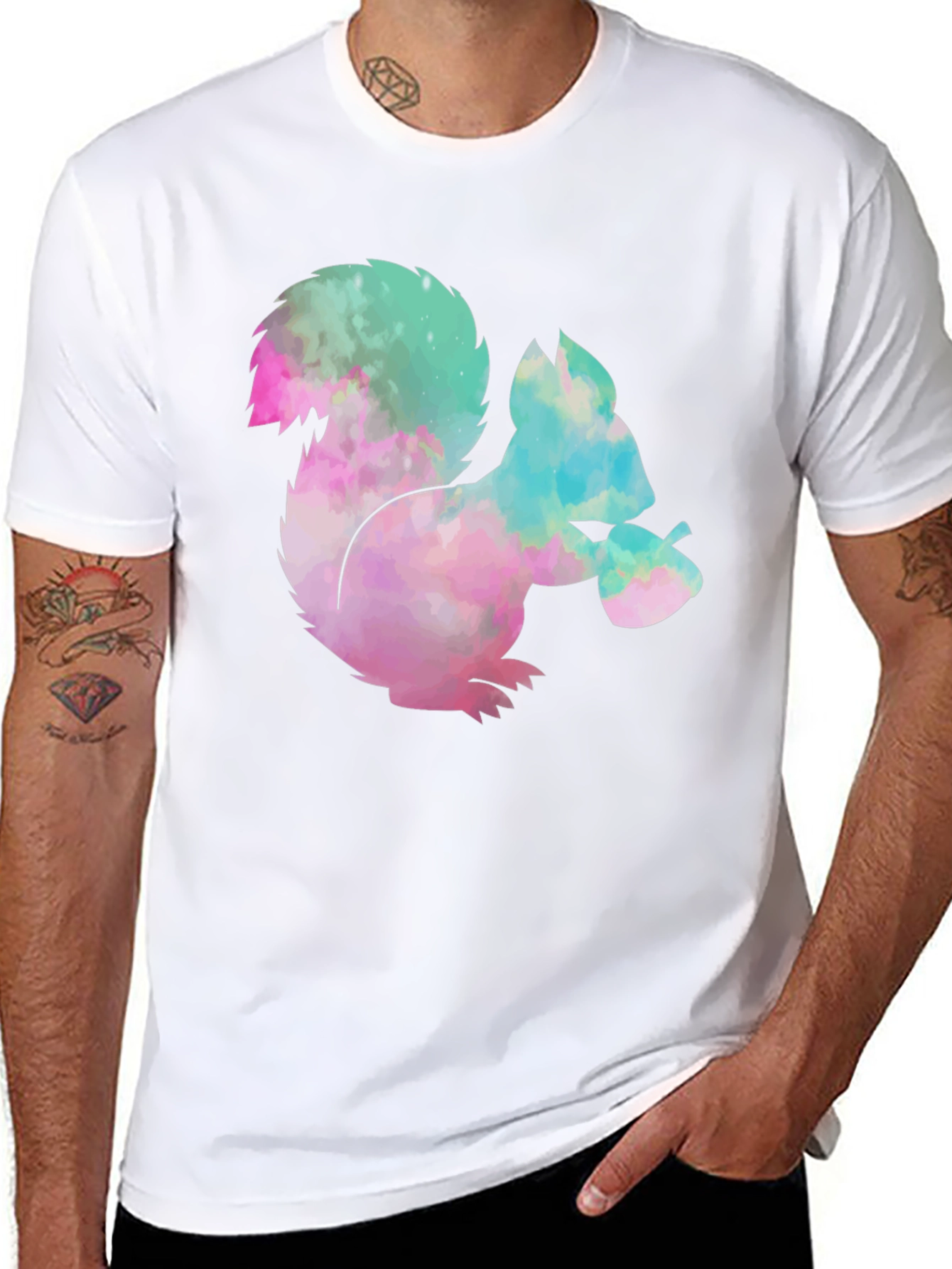 Squirrel Tie-Dye Graphic T-Shirt - Black Cotton Tee