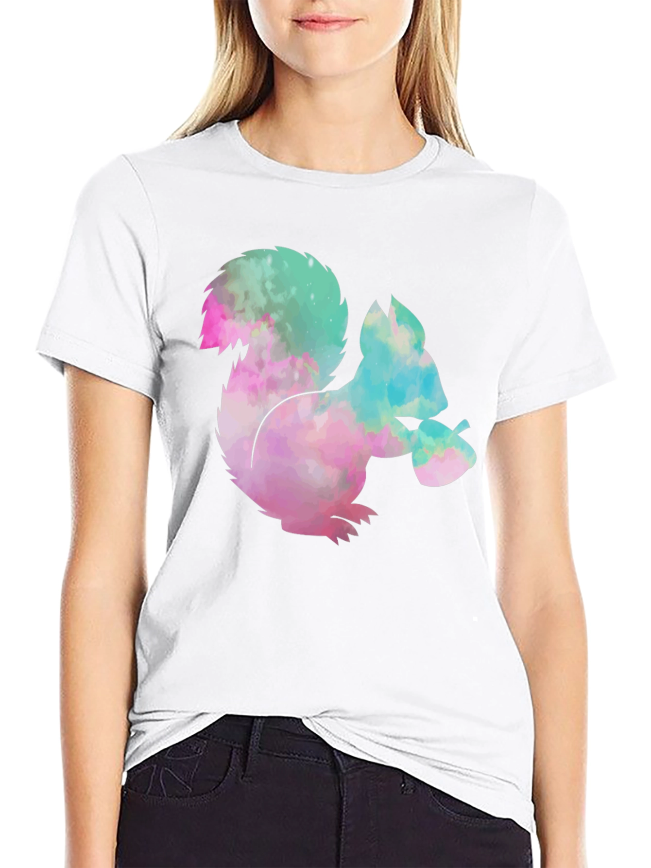 Squirrel Tie-Dye Graphic T-Shirt - Black Cotton Tee