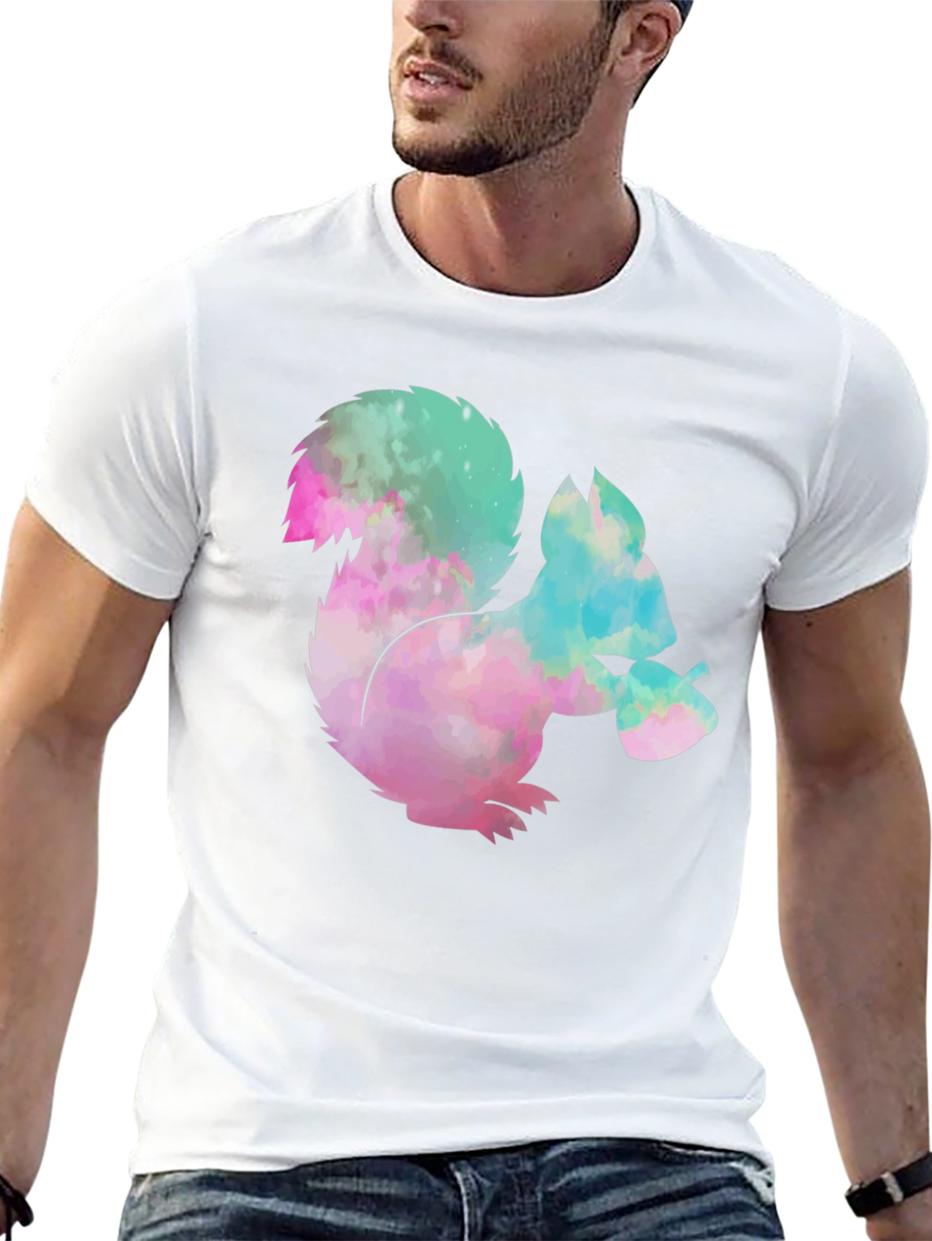 Squirrel Tie-Dye Graphic T-Shirt - Black Cotton Tee