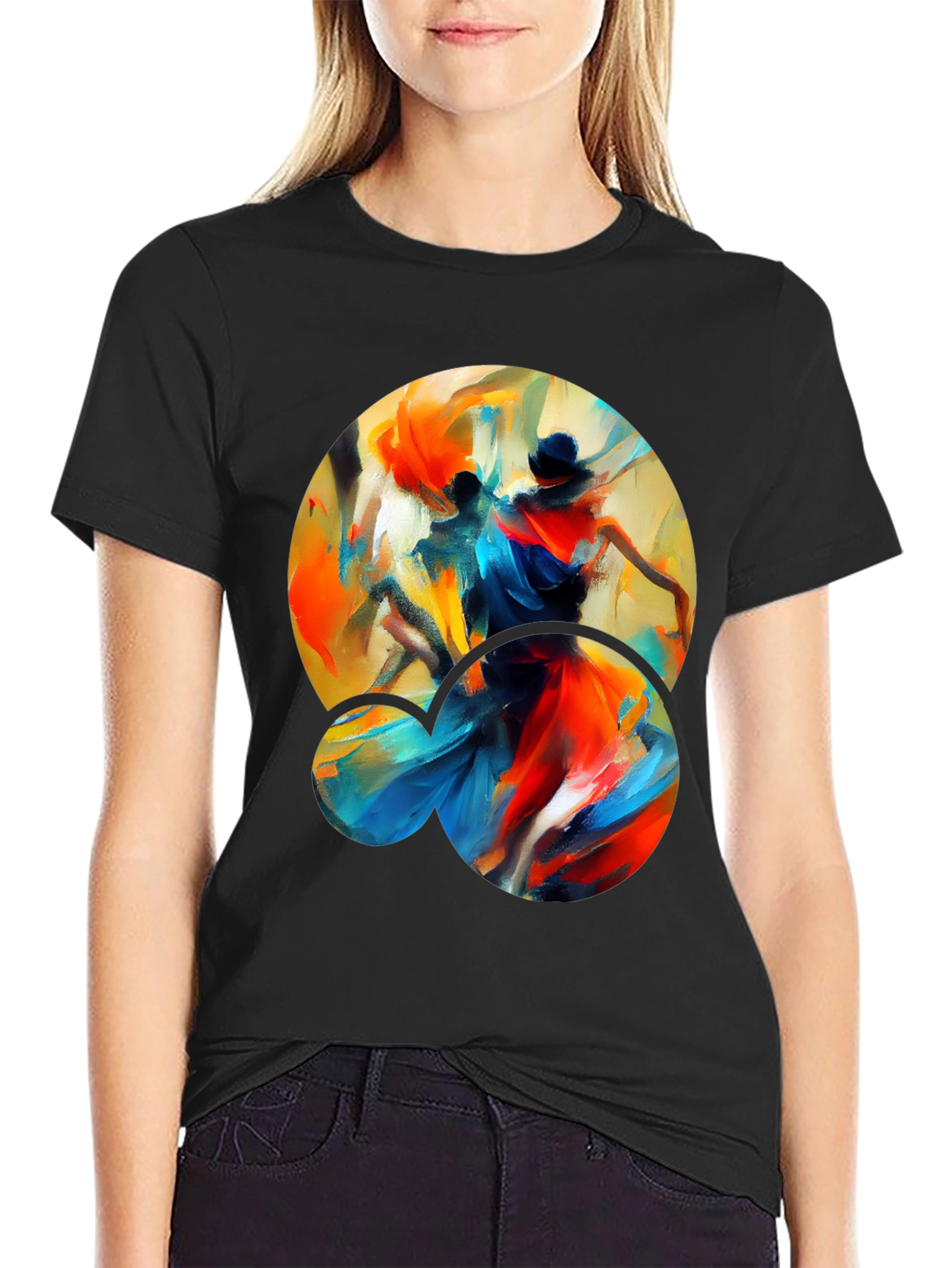 Abstract Dance Graphic Tee - Stylish Black T-Shirt