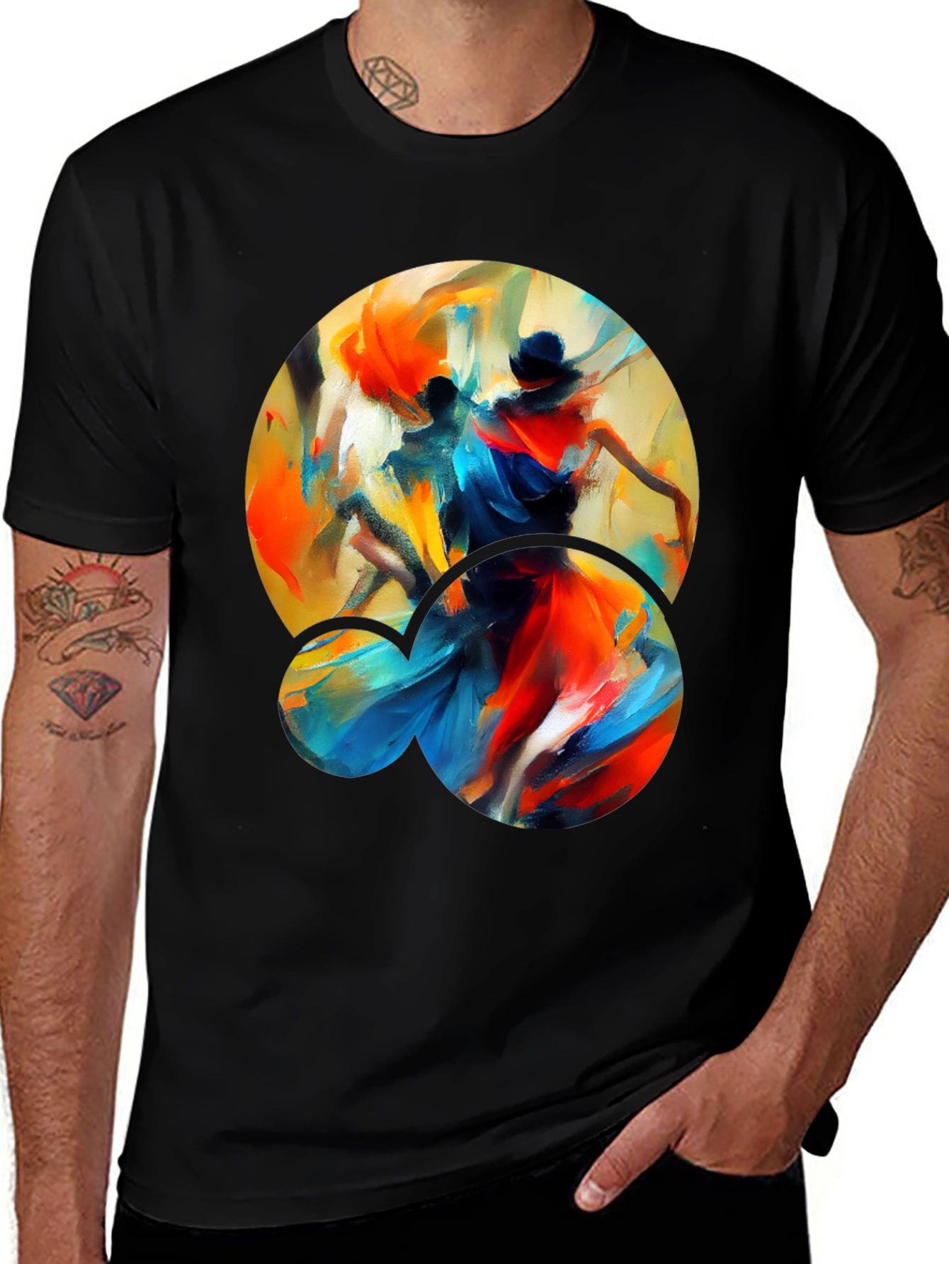 Abstract Dance Graphic Tee - Stylish Black T-Shirt
