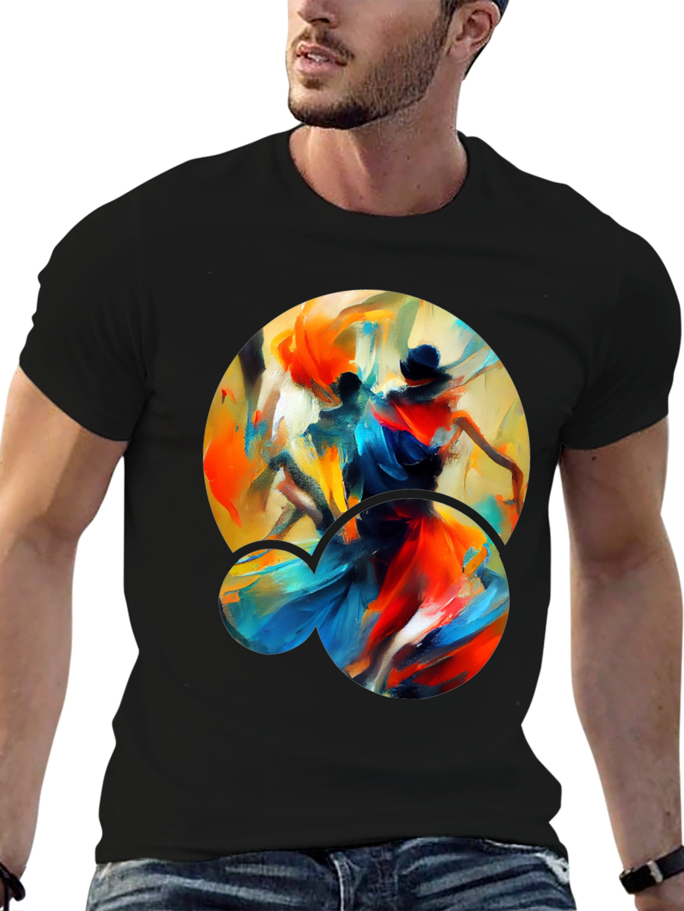 Abstract Dance Graphic Tee - Stylish Black T-Shirt