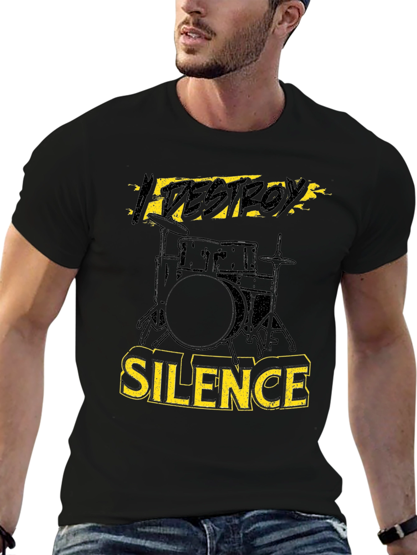 Destroy Silence Drummer T-Shirt Black Cotton