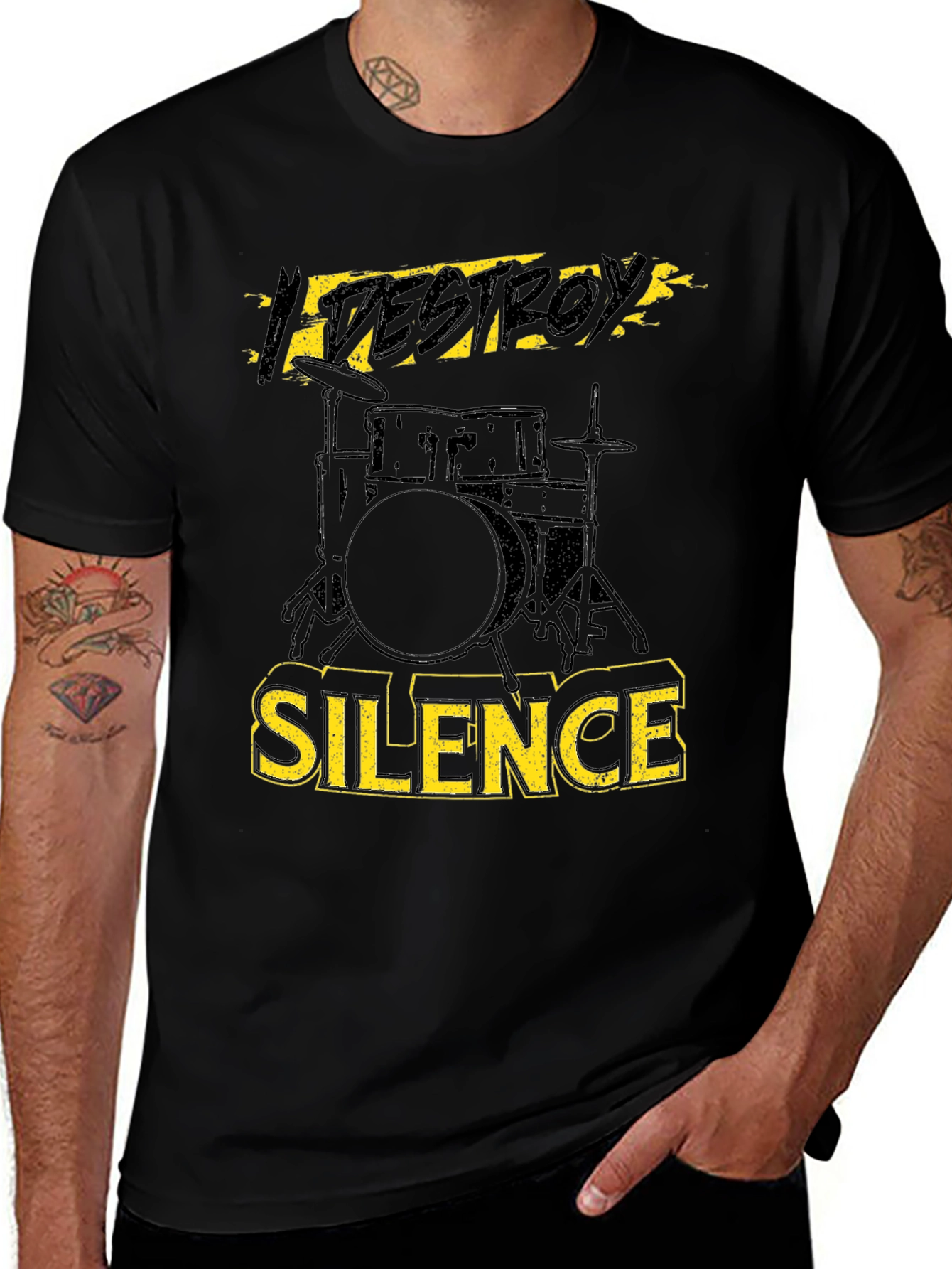 Destroy Silence Drummer T-Shirt Black Cotton