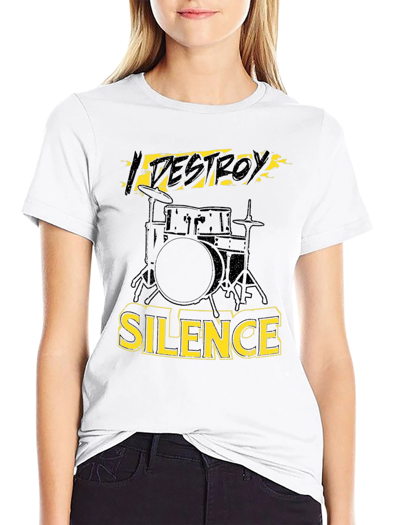 Destroy Silence Drummer T-Shirt Black Cotton