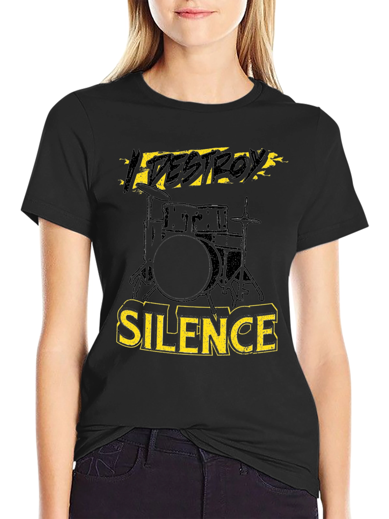 Destroy Silence Drummer T-Shirt Black Cotton