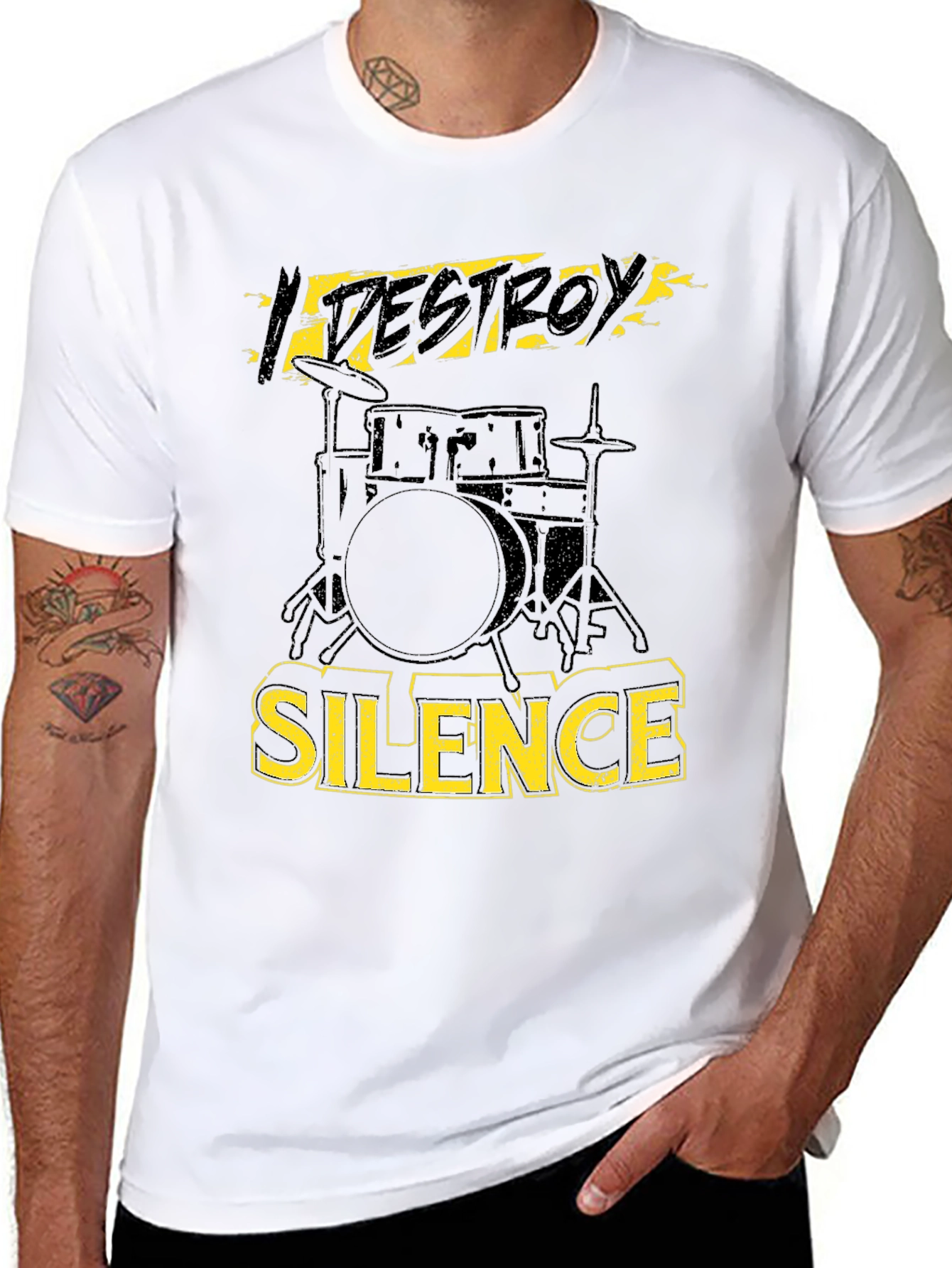 Destroy Silence Drummer T-Shirt Black Cotton