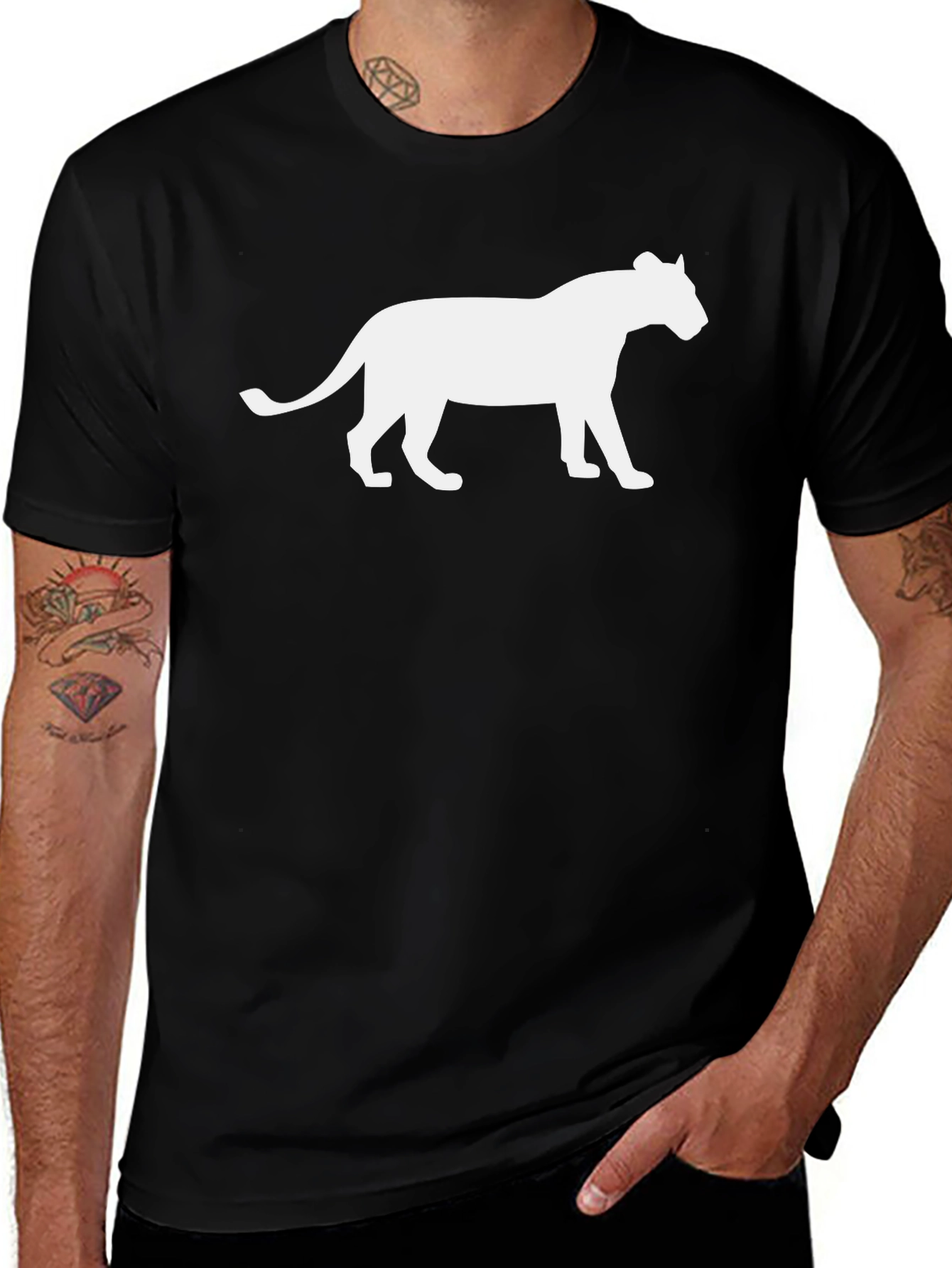 Black T-Shirt with White Panther Graphic