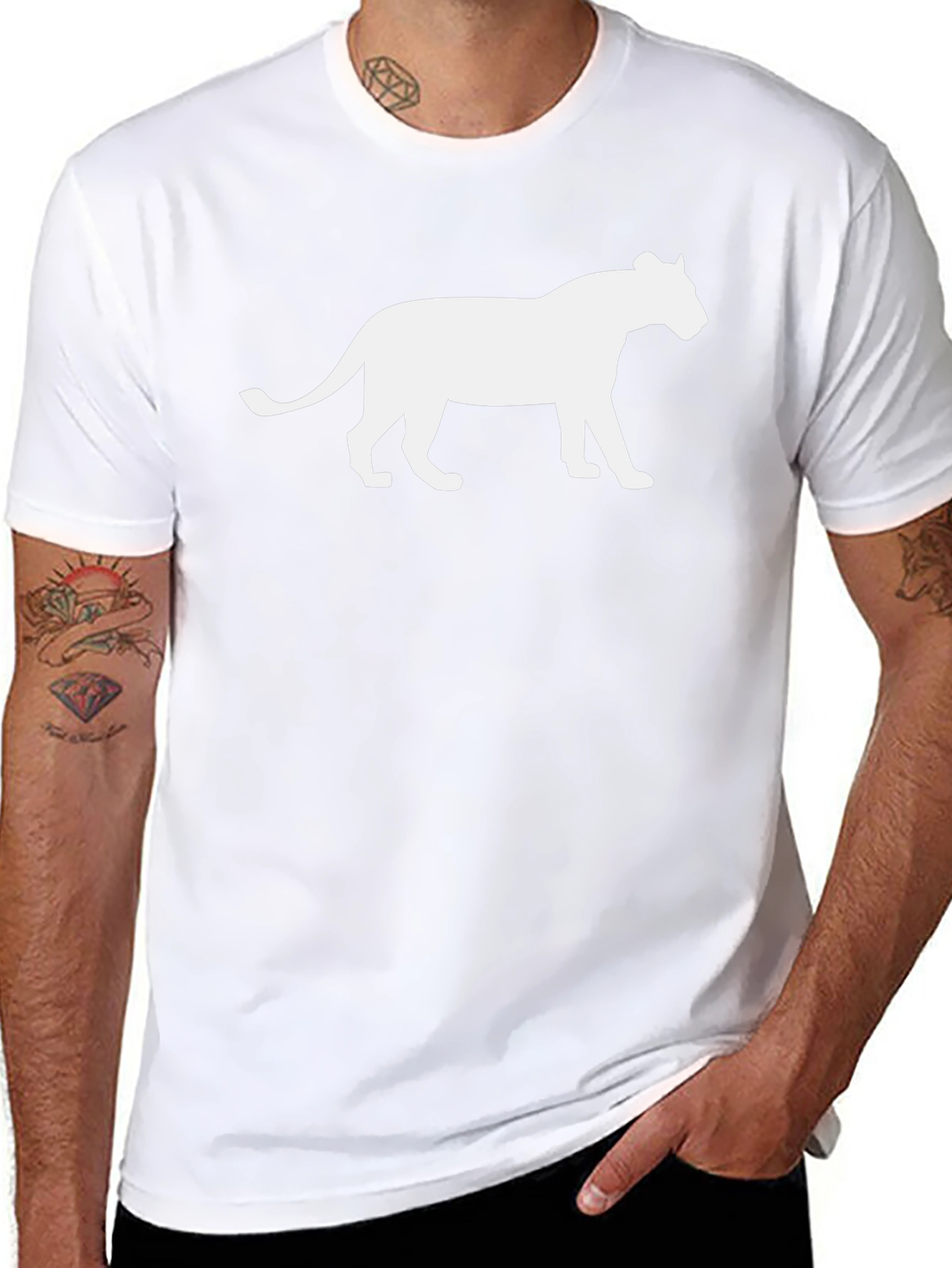 Black T-Shirt with White Panther Graphic