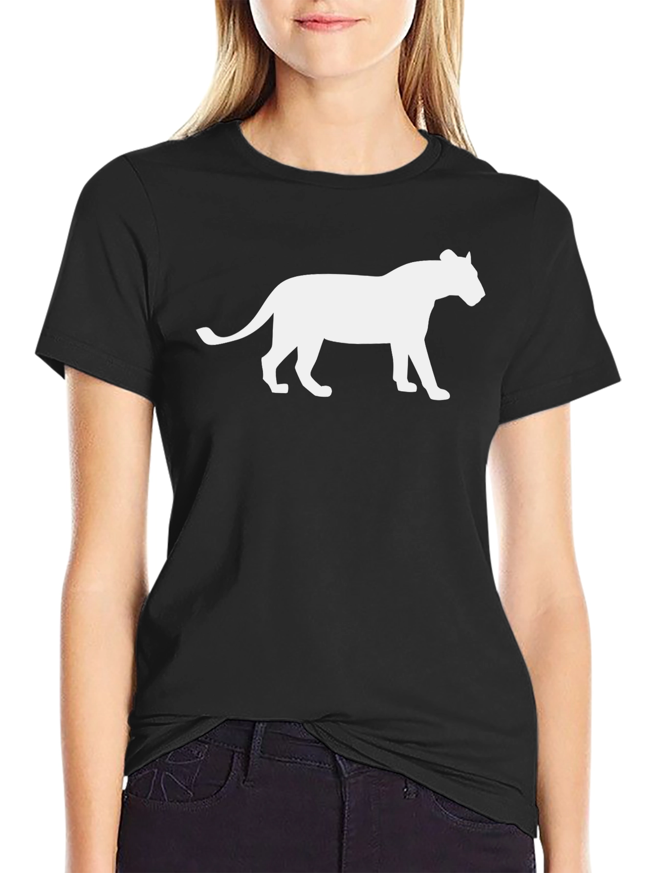 Black T-Shirt with White Panther Graphic