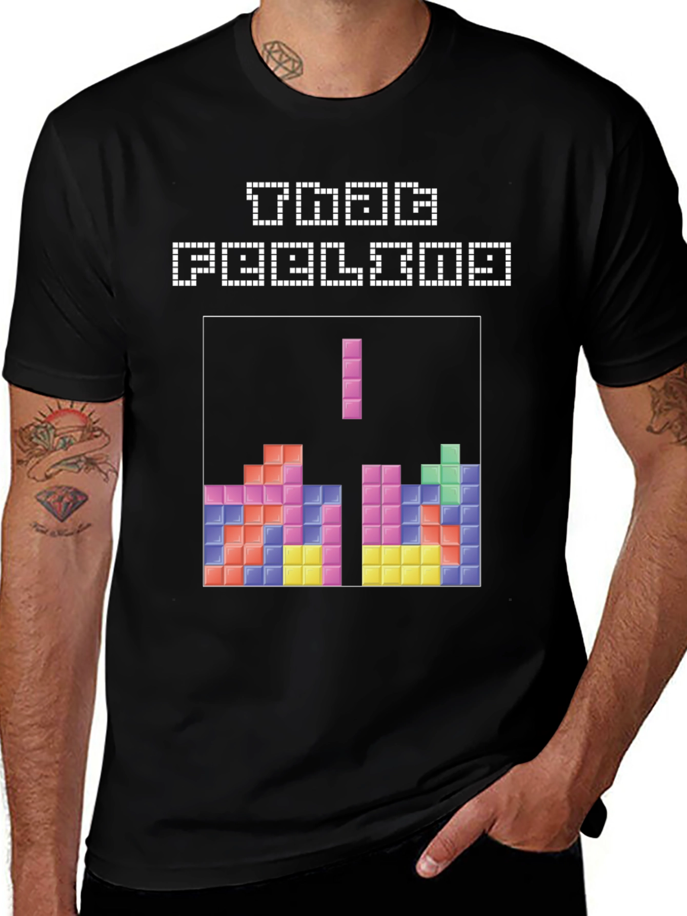Retro Tetris Game Over Black T-Shirt