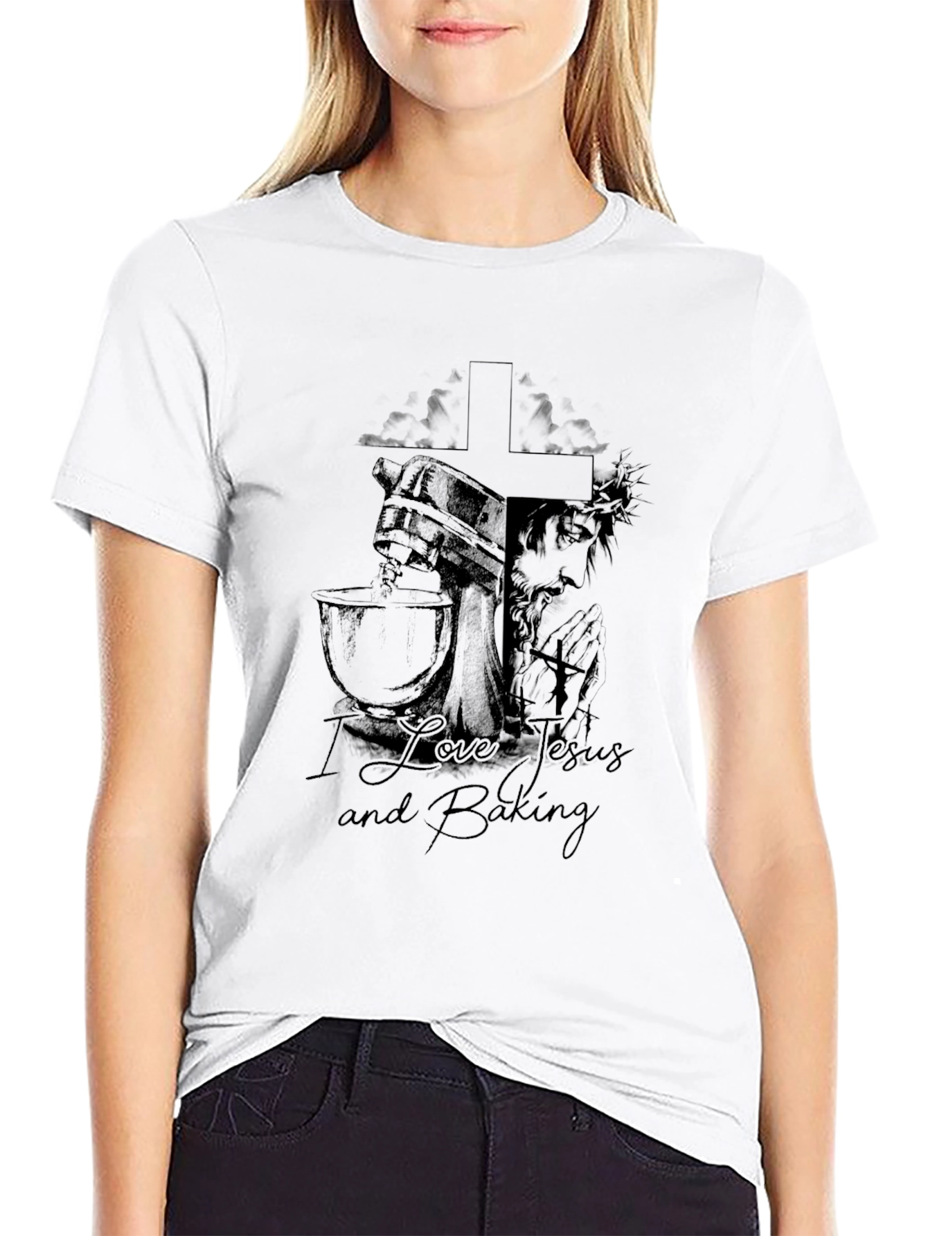 I Love Jesus and Baking Black T-Shirt