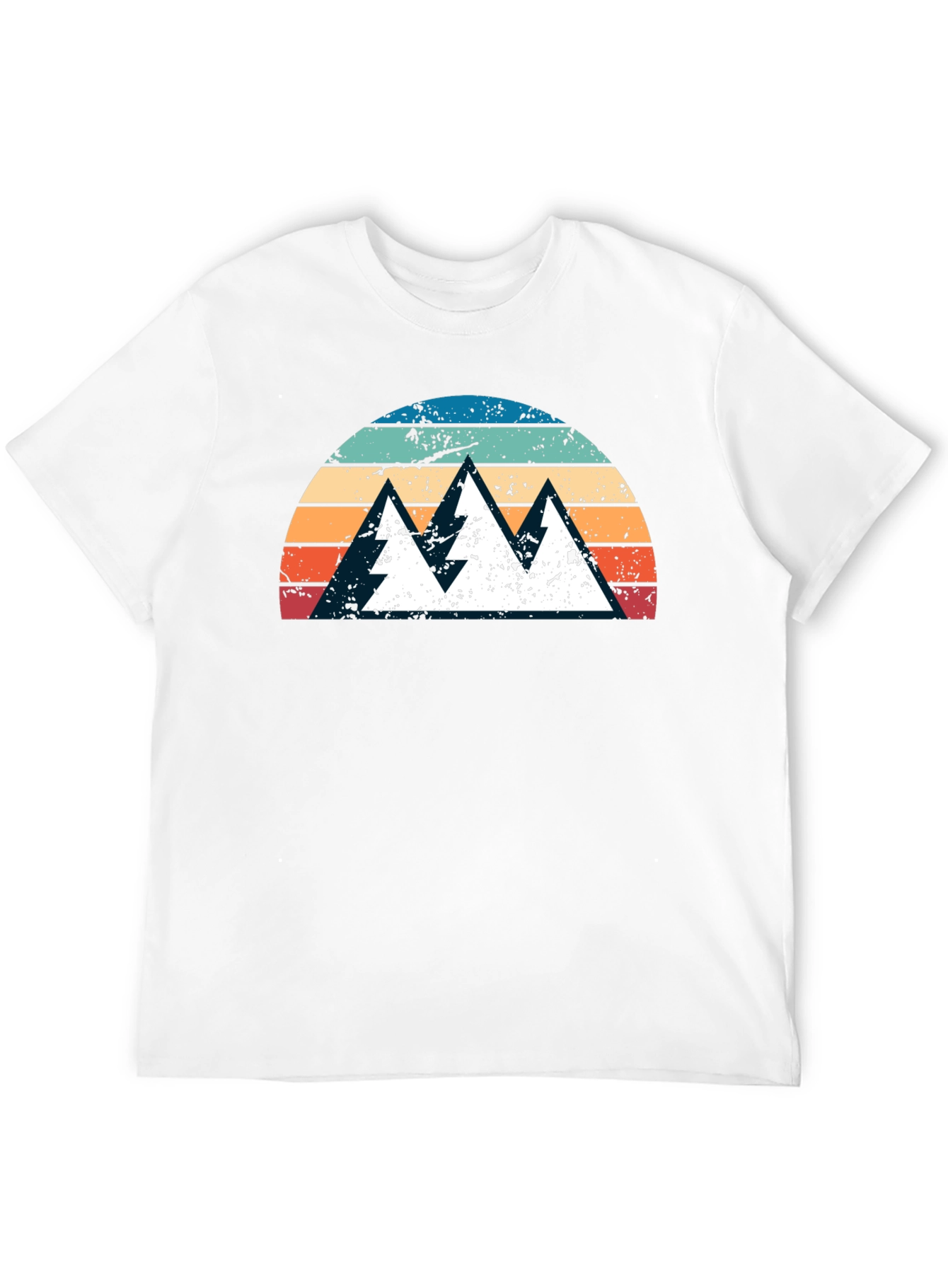 Retro Mountain Sunset Graphic Tee - Black Cotton Shirt
